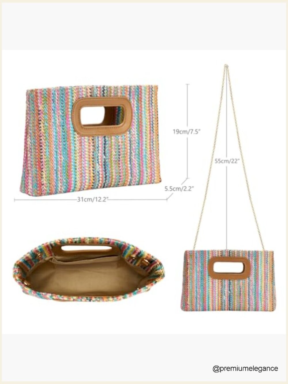Straw Clutch Purse with Top Handle Beach Vacation Evening Bag Crossbody Clutch - Picture 5 of 7